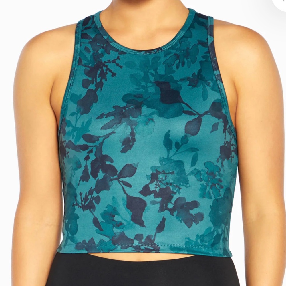 NWT Marika Balance Collection Mia Crop Tank-Small- Deep Teal Watercolor Garden